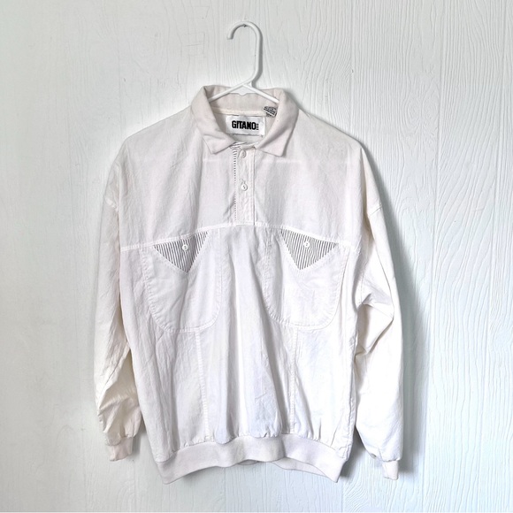 Vintage Gitano Men’s White Striped Detail Pullover Shirt - Picture 1 of 6